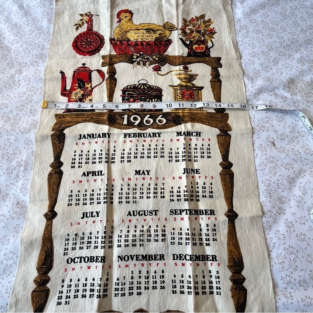 Vintage Cloth 1966 Calander Kitchen Country Farmhouse Wall Hang Rooster Basket